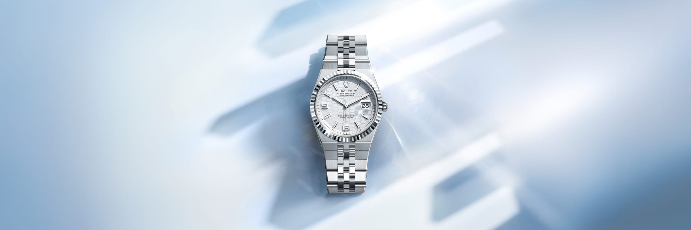 rolex Land-Dweller em Rolesor branco – combinação de aço Oystersteel e ouro branco, m127234-0001 - Danglar